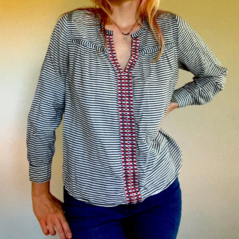 Black & white striped blouse
